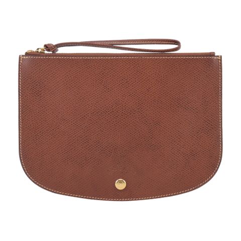 LONGCHAMP ÉPURE系列牛皮壓印半月型手拿包(棕)