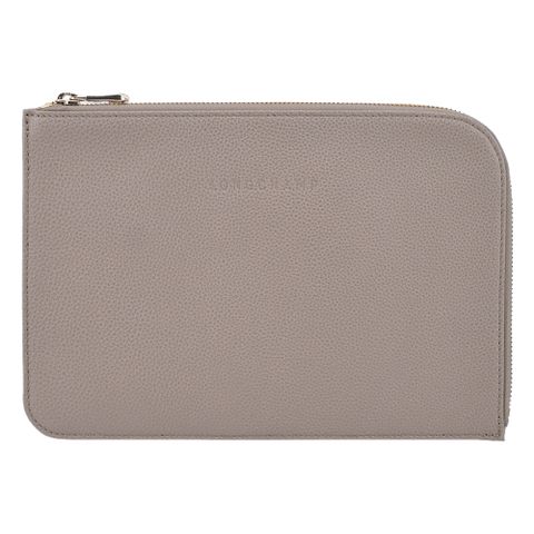 LONGCHAMP LE FOULONNÉ系列牛皮手拿包(斑鳩灰)