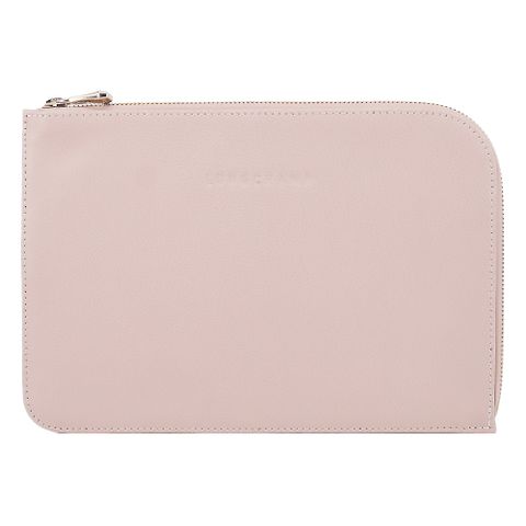 LONGCHAMP LE FOULONNÉ系列牛皮手拿包(裸粉)