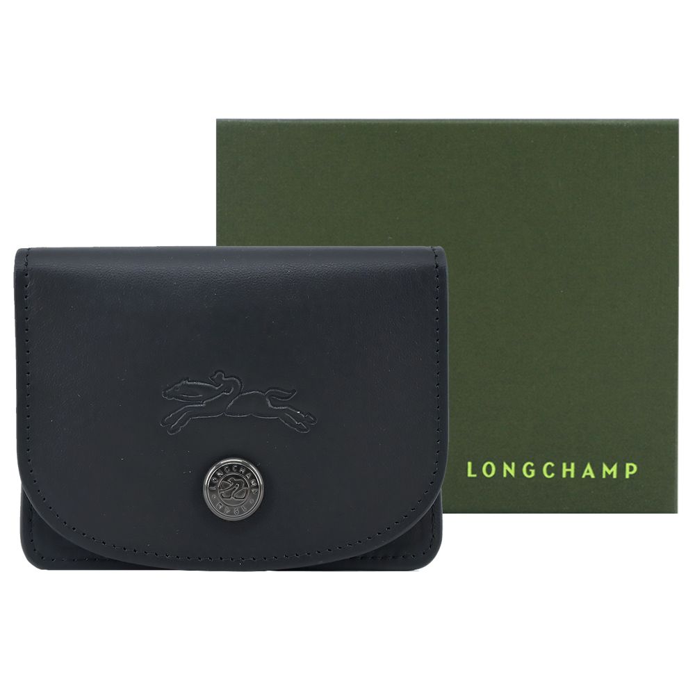 Longchamp LE PLIAGE XTRA系列牛皮翻蓋名片夾(黑)