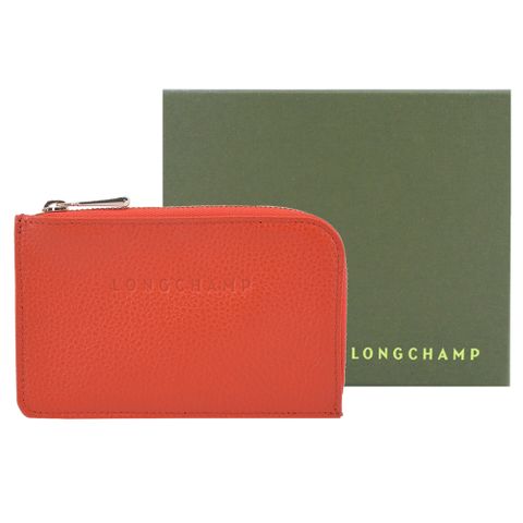 Longchamp LE FOULONNÉ系列牛皮卡片零錢包(紅椒)