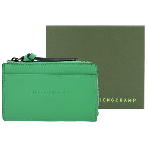 Longchamp 3D系列小牛皮卡片零錢包(草綠)