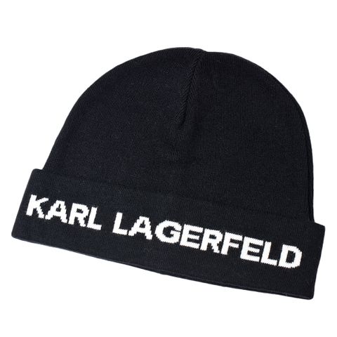KARL LAGERFELD 簡約LOGO反折毛帽-黑色
