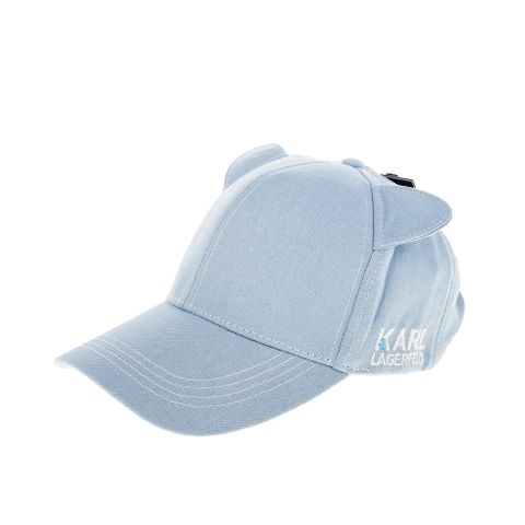 KARL LAGERFELD 新款帽沿刺繡貓耳造型棉質棒球帽 (藍色)