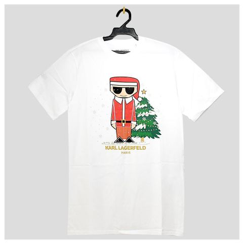 KARL LAGERFELD 卡爾 老佛爺聖誕限定造型棉質短T恤.白