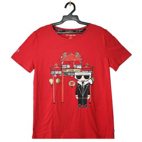 KARL LAGERFELD 卡爾 中式風格老佛爺棉質短T恤.紅
