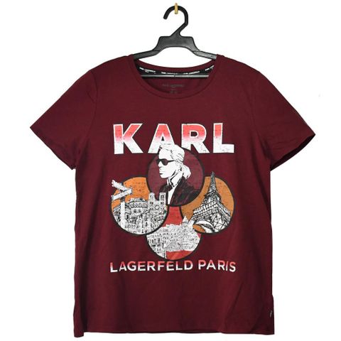 Karl Lagerfeld 卡爾老佛爺巴黎地標印花棉質短T恤.酒紅