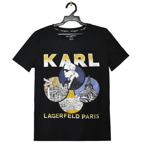 KARL LAGERFELD 卡爾 老佛爺巴黎地標印花棉質短T恤.黑