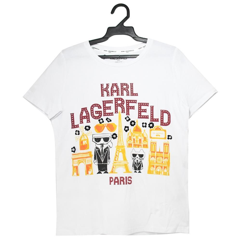 Karl Lagerfeld  卡爾 水鑽LOGO卡爾公仔棉質短T恤.白