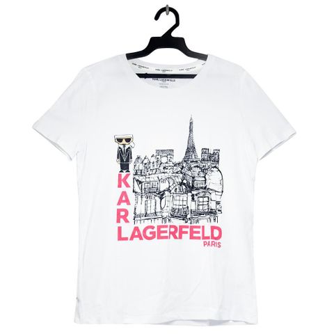 KARL LAGERFELD 卡爾 巴黎速寫塗鴉棉質短T恤.白