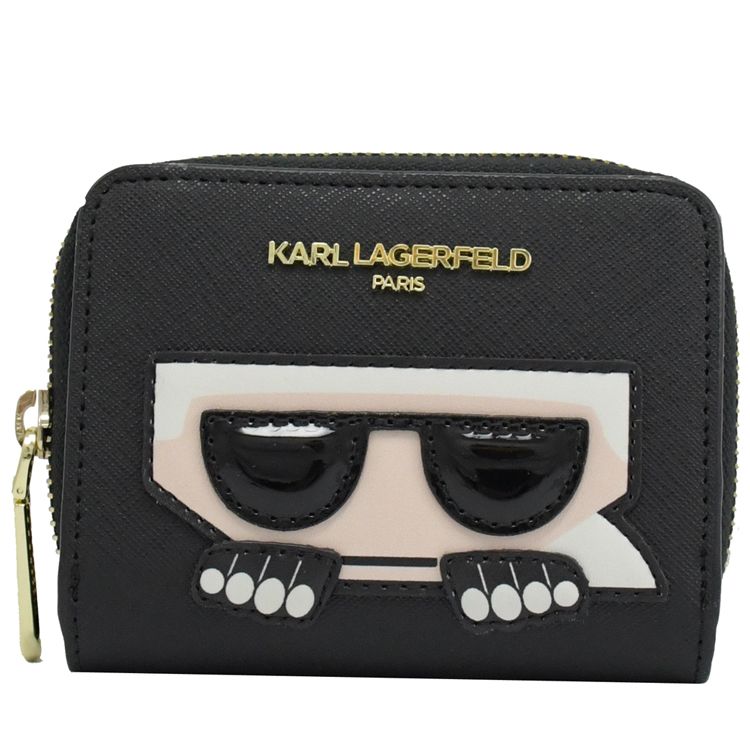 Karl Lagerfeld  卡爾 老佛爺立體公仔防刮扣式短夾.黑