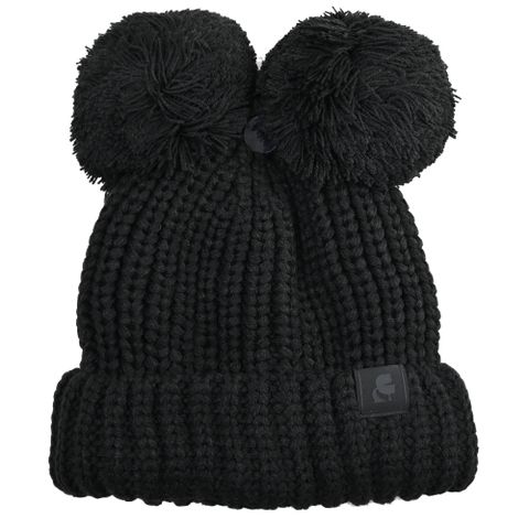 KARL LAGERFELD 卡爾 簡約LOGO雙毛球保暖毛帽.黑
