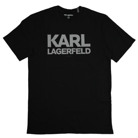 KARL LAGERFELD 卡爾 品牌格紋字樣棉質短T恤.黑