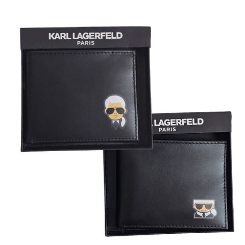 Karl Lagerfeld 卡爾老佛爺小臉logo 6卡男短夾禮盒組 兩款可選Q版平頭/馬尾頭