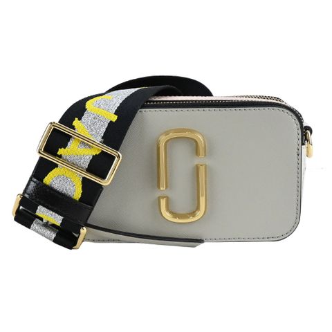 MARC JACOBS SNAPSHOT 防刮撞色雙層斜背/相機包-淺灰/黃