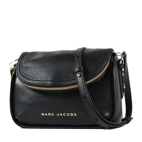 MARC JACOBS 荔枝紋拉鍊暗層磁吸釦翻蓋斜背包-黑色