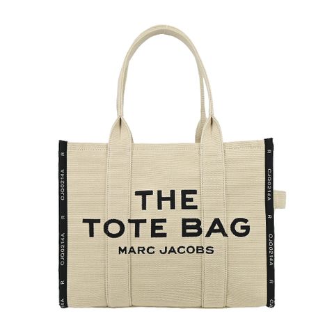 MARC JACOBS TOTE刺繡字母印花滾邊帆布托特包-大/白