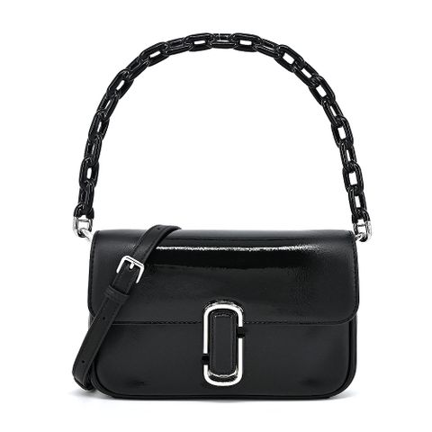 MARC JACOBS THE SHADOW PATENT LEATHER 漆皮翻蓋手提/斜背兩用包-黑
