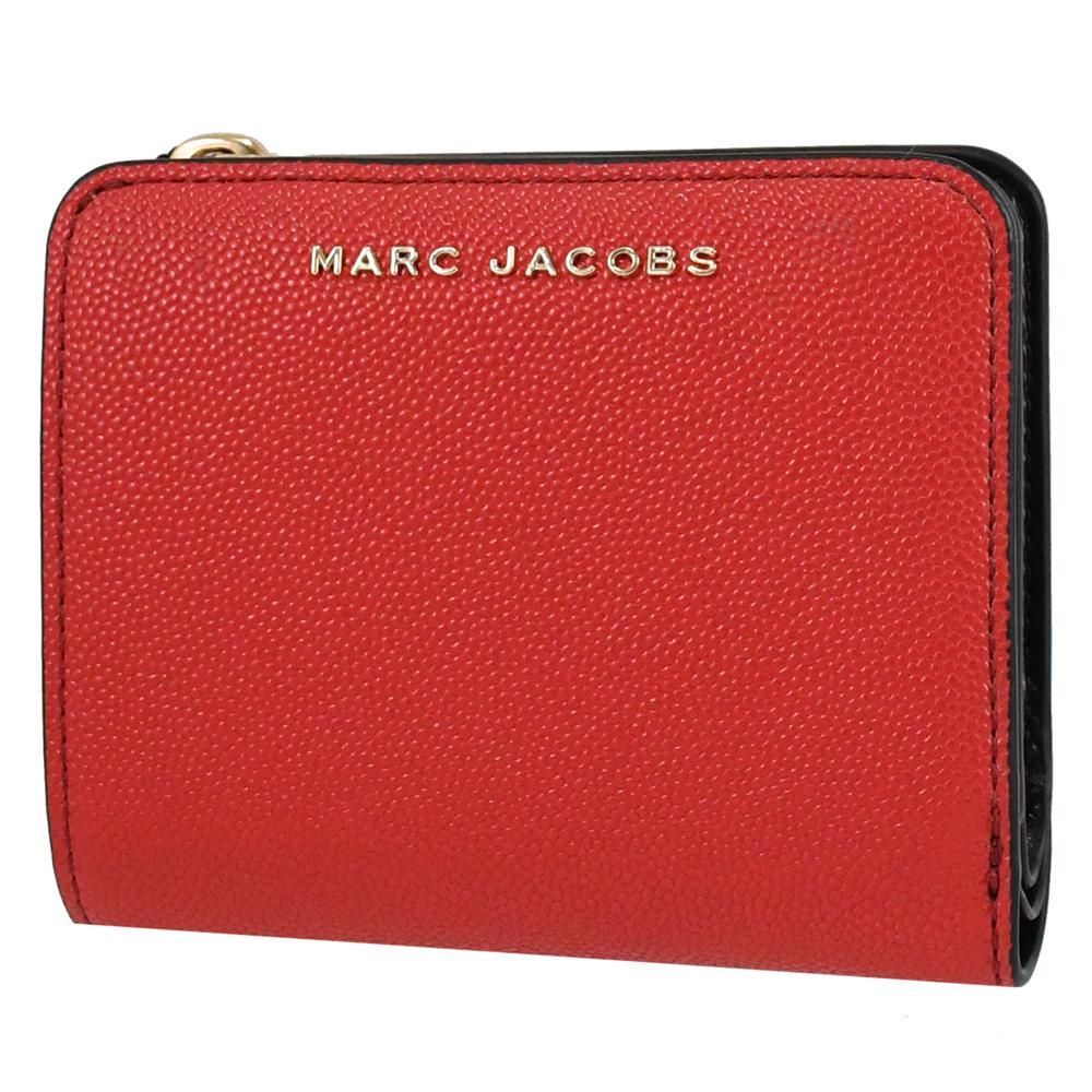 MARC JACOBS  馬克賈伯 浮雕LOGO粒紋扣式短夾.紅