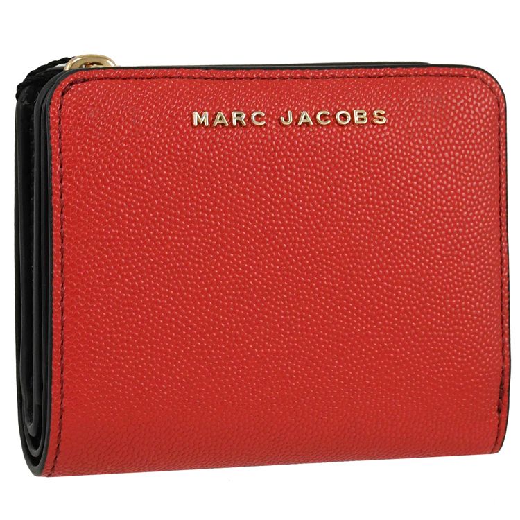 MARC JACOBS  馬克賈伯 浮雕LOGO粒紋扣式短夾.紅