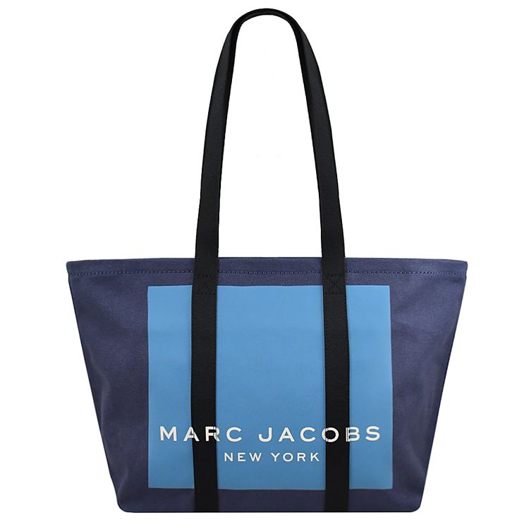 MARC JACOBS  馬克賈伯 經典LOGO帆布肩背大托特包.藍