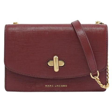 MARC JACOBS 馬克賈伯 金屬十字旋鎖釦斜背鍊帶包.酒紅