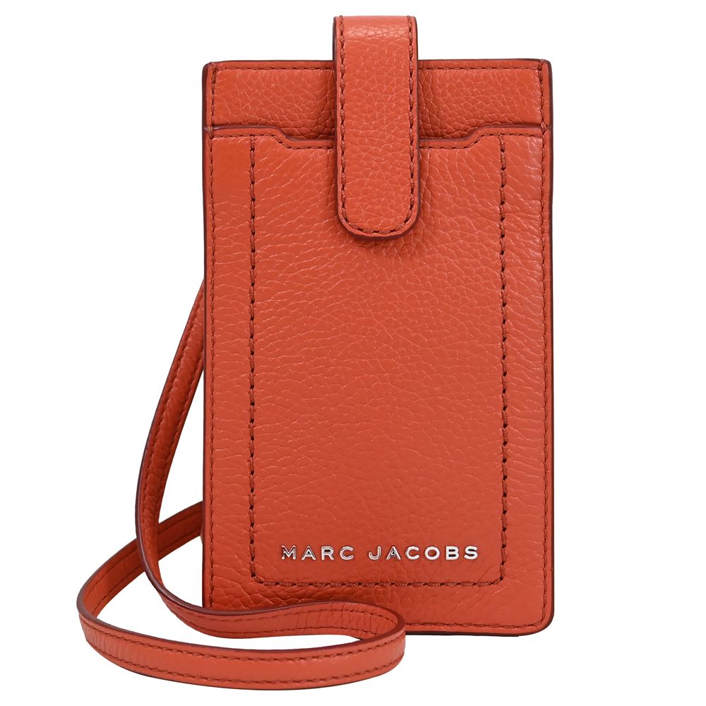 MARC JACOBS  馬克賈伯 素色皮革休閒斜背手機包.桃橘