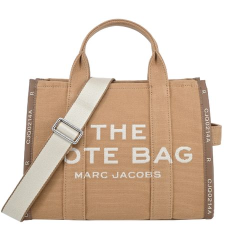 MARC JACOBS JACQUARD SMALL TOTE字母刺繡滾邊帆布兩用托特包-小/駝