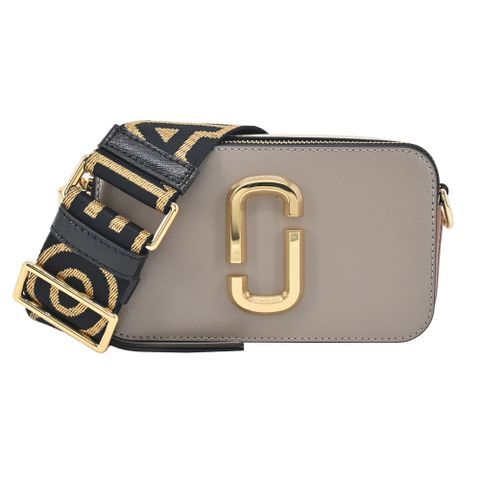 MARC JACOBS SNAPSHOT 防刮撞色雙層斜背/相機包-灰/米