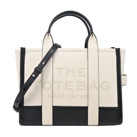 MARC JACOBS THE COLORBLOCK 荔枝紋撞色手提/斜背托特包-中/黑白