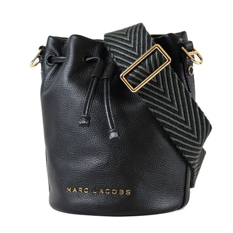 MARC JACOBS 牛皮荔枝紋束口手提/斜背二用水桶包-黑色