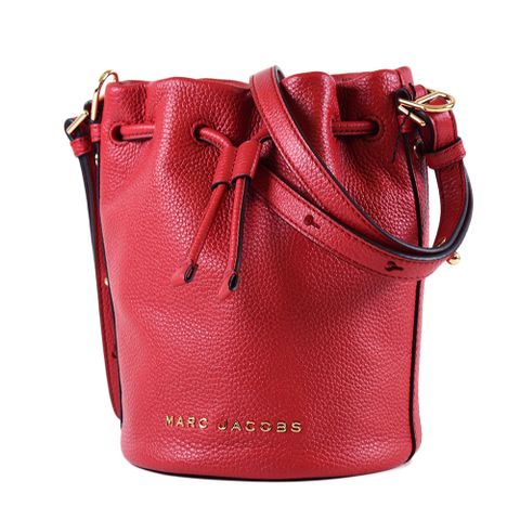 MARC JACOBS 牛皮荔枝紋束口手提/斜背二用水桶包-紅色
