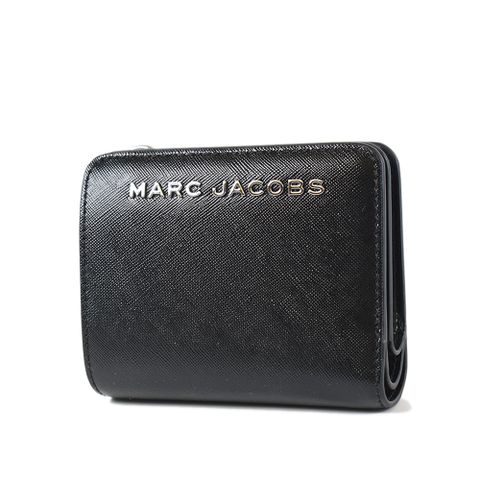 MARC JACOBS 金屬LOGO防刮十字紋釦式短夾-黑色