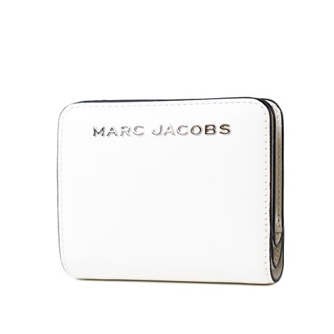 MARC JACOBS 金屬LOGO防刮十字紋釦式短夾-棉花白