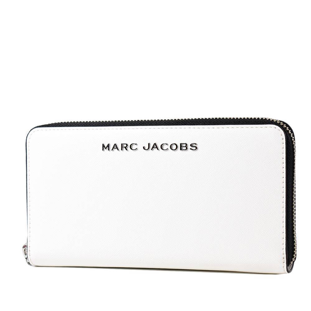 MARC JACOBS 金屬LOGO防刮十字紋拉鍊長夾-棉花白