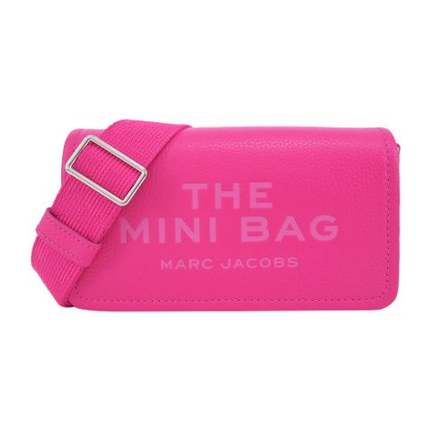 MARC JACOBS THE LEATHER 荔枝紋翻蓋斜背包-迷你/桃紅色