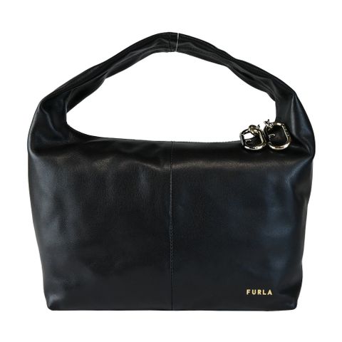 Furla GINGER 燙金LOGO皮革HOBO手提包-黑