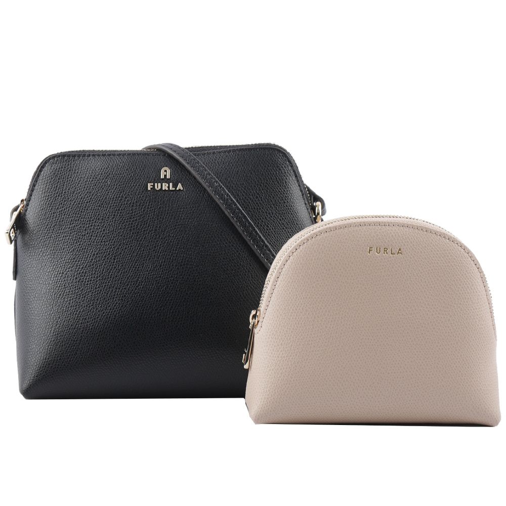 Furla  Camelia 雙色附小袋迷你斜背包(黑色/芭蕾粉) WE00454 ARE000 BBR00