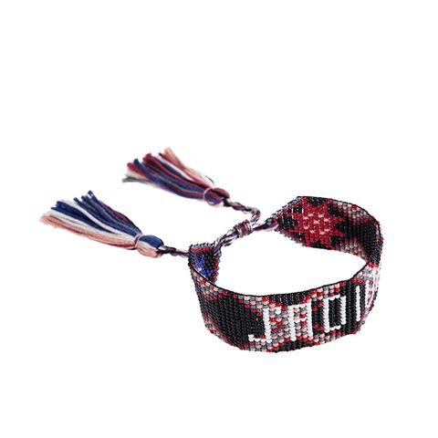 DIOR 新款波希米亞風「JADIOR」字母圖案編織珠珠手環 (黑色/單條)