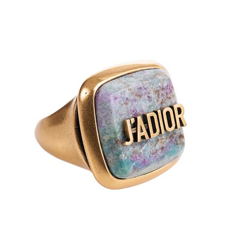 DIOR 新款復古仿石「JADIOR」英文字母個性戒指 (灰色/52)