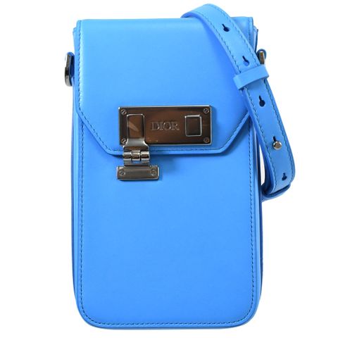 Christian Dior Vertical 小牛皮斜背方包／手機包.藍