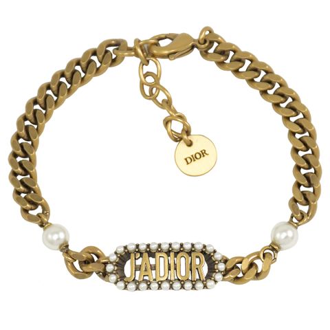 Christian Dior J’ADIOR 鏤空LOGO珍珠造型手鍊.古銅金