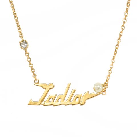 Christian Dior Jadior 英字LOGO水鑽珍珠裝飾項鍊.金