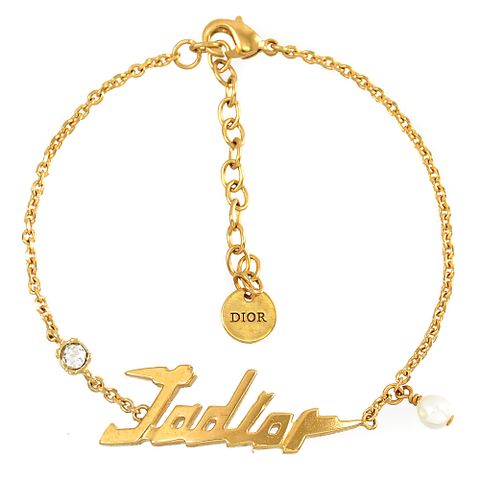 Christian Dior Jadior 英字LOGO水鑽珍珠裝飾手鍊.金