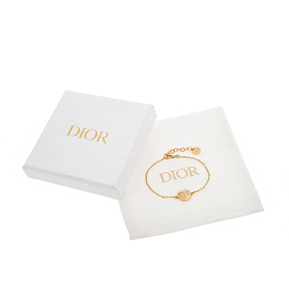 Dior 迪奧  新款CD圓牌英文字母LOGO水造型手鍊 (淡金)