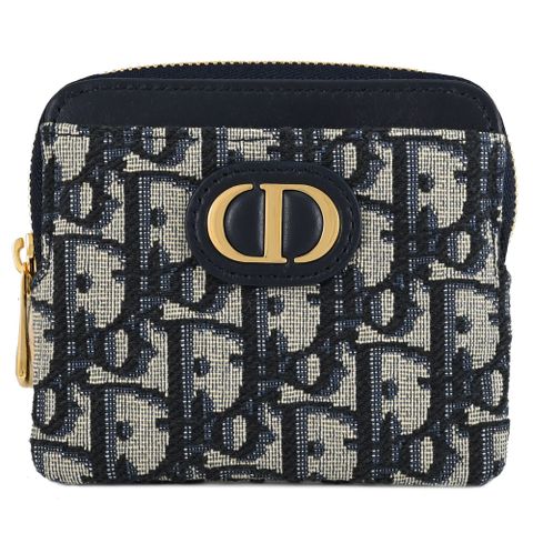 Dior 迪奧 Christian Lavender 經典緹花拉鍊卡片零錢包.深藍