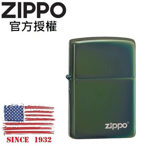 【ZIPPO官方授權店】High Polish Green Zippo Logo 綠冰變色龍防風打火機