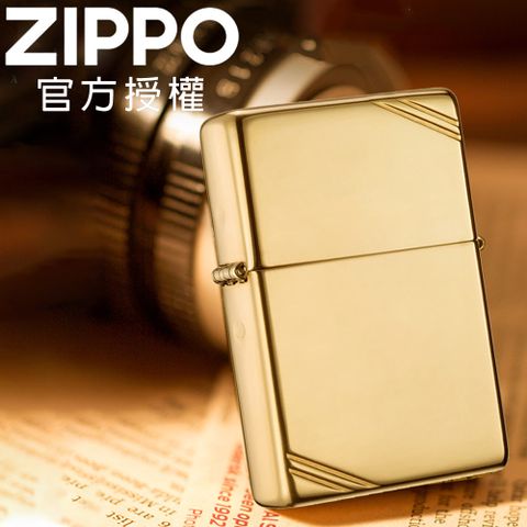 Zippo 【官方授權店】High Polish Brass Vintage with Slashes 古典銅鏡面防風打火機