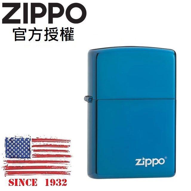 Zippo 【官方授權店】High Polish Blue  Logo 冰藍標誌防風打火機