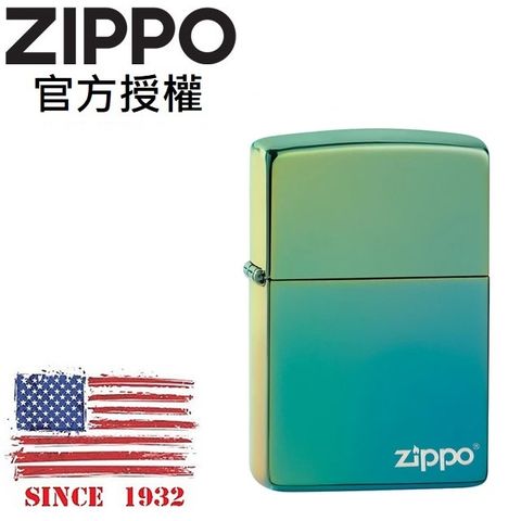 Zippo 【官方授權店】High Polish Teal  Logo 藍綠冰防風打火機